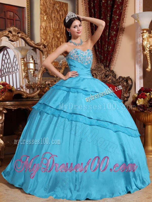 Teal Ball Gown Sweetheart Dress for Sweet 15 with Appliques