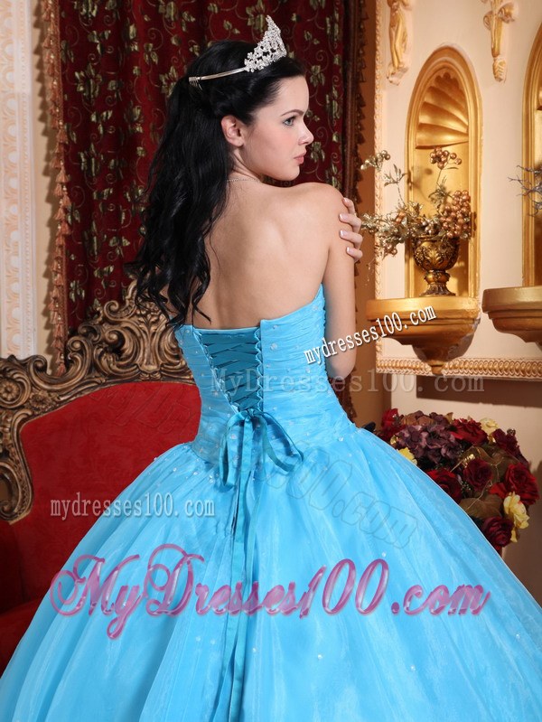 Blue Ball Gown Strapless Floor-length Sweet 15 16 Birthday Dress