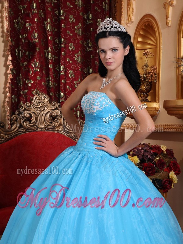 Blue Ball Gown Strapless Floor-length Sweet 15 16 Birthday Dress