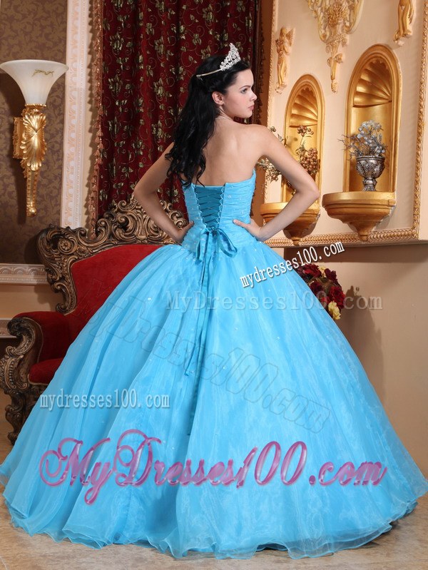 Blue Ball Gown Strapless Floor-length Sweet 15 16 Birthday Dress