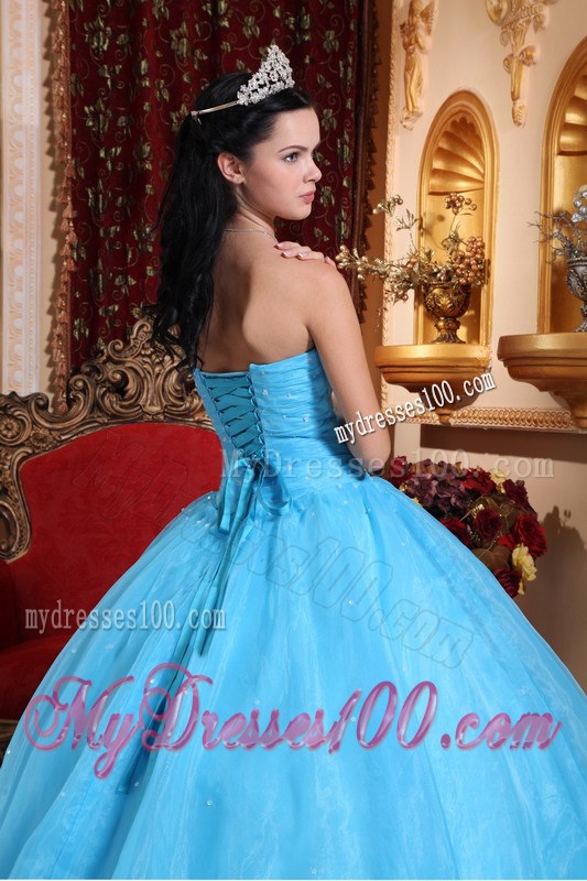 Blue Ball Gown Strapless Floor-length Sweet 15 16 Birthday Dress