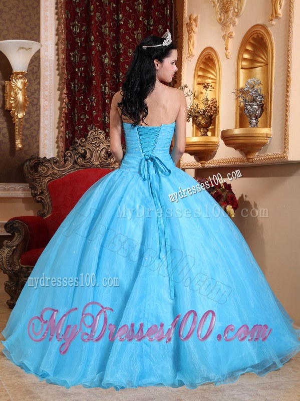 Blue Ball Gown Strapless Floor-length Sweet 15 16 Birthday Dress