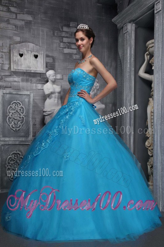 Sweetheart Strapless Floor-length Sweet Sixteen Dresses in Blue