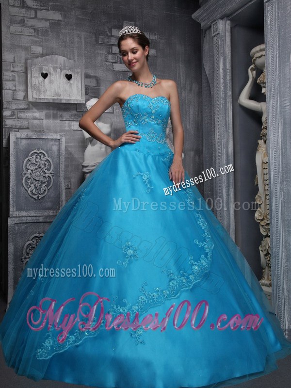 Sweetheart Strapless Floor-length Sweet Sixteen Dresses in Blue