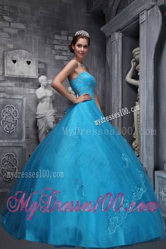 Sweetheart Strapless Floor-length Sweet Sixteen Dresses in Blue