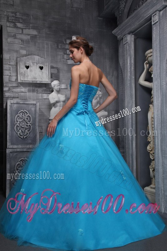 Sweetheart Strapless Floor-length Sweet Sixteen Dresses in Blue