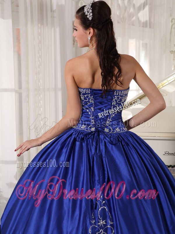 Royal Blue Ball Gown Strapless Floor-length Embroidery Quinceaneara Dress