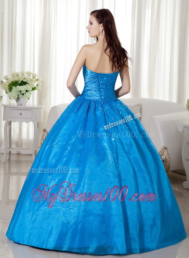 Blue Strapless Corset Floor-length Beading Quinceanera Dresses