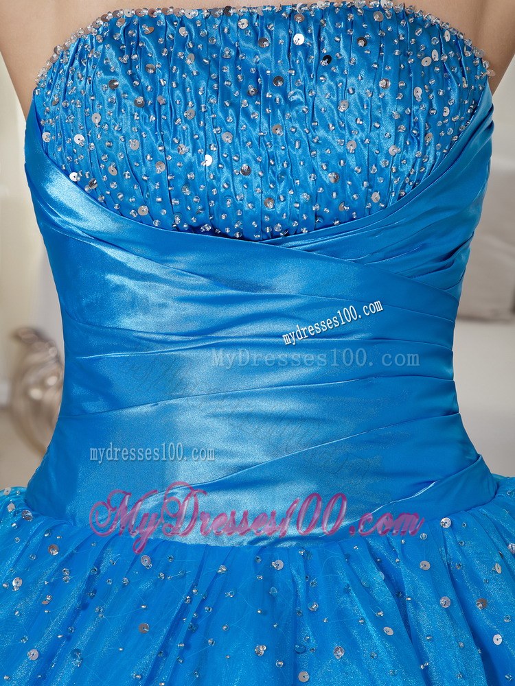Blue Strapless Corset Floor-length Beading Quinceanera Dresses