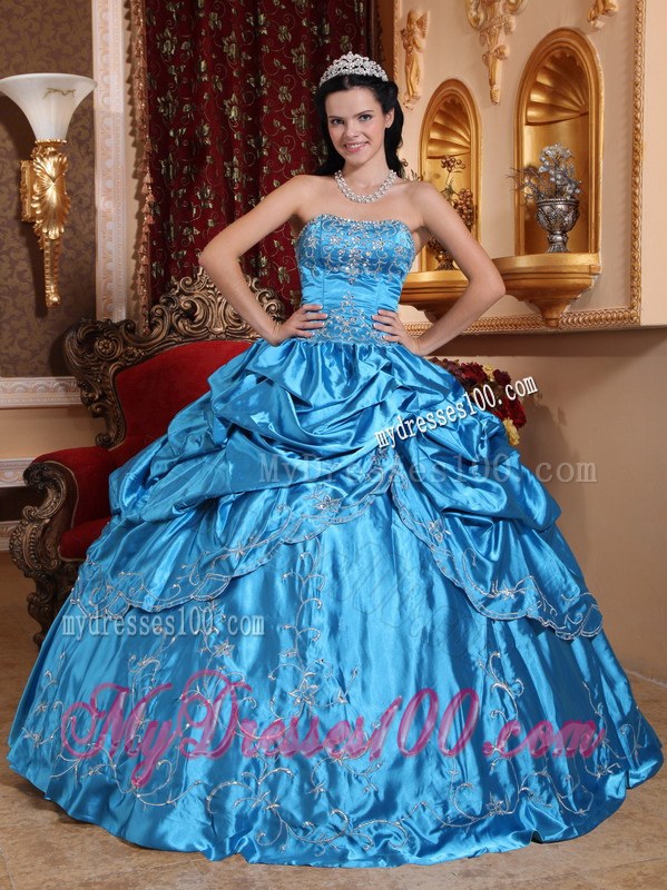 Layered Ruffles Blue Quinceanera Dresses Embroidery with Beading