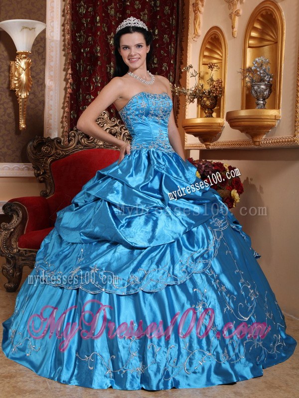 Layered Ruffles Blue Quinceanera Dresses Embroidery with Beading