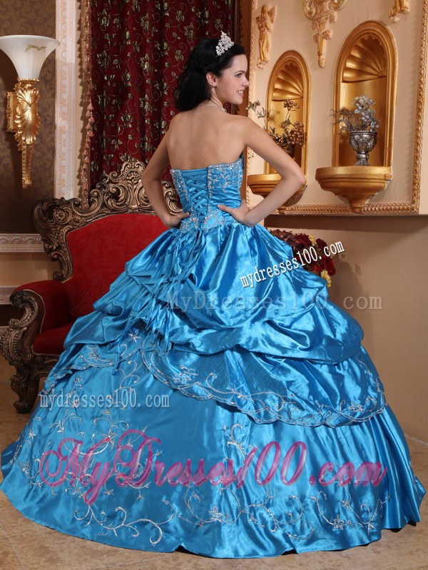 Layered Ruffles Blue Quinceanera Dresses Embroidery with Beading