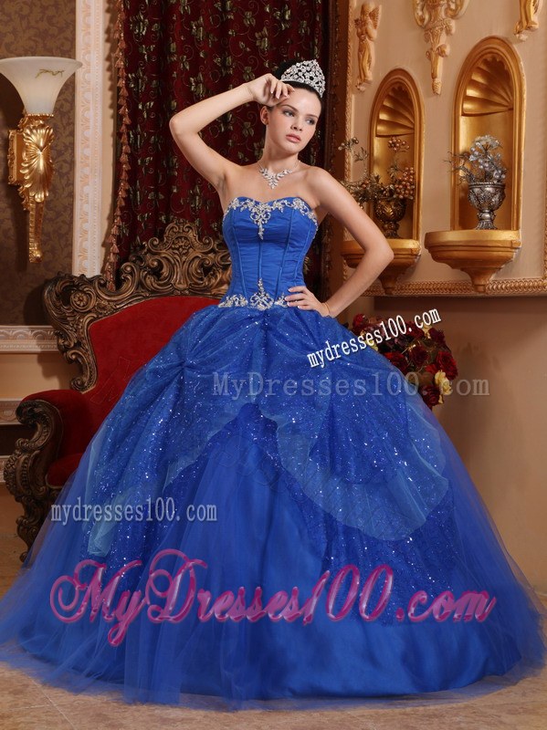 Sweetheart Floor-length Blue Quinceanera Gown Beading and Appliques
