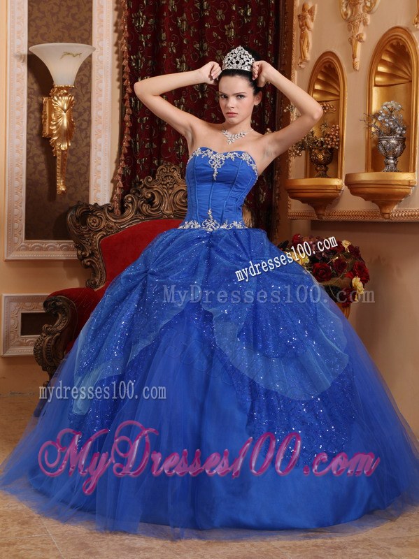 Sweetheart Floor-length Blue Quinceanera Gown Beading and Appliques