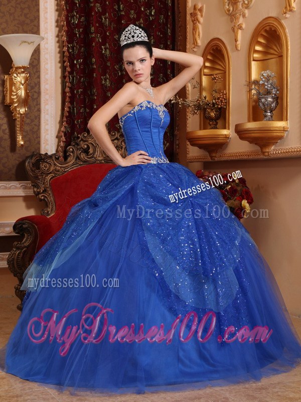 Sweetheart Floor-length Blue Quinceanera Gown Beading and Appliques