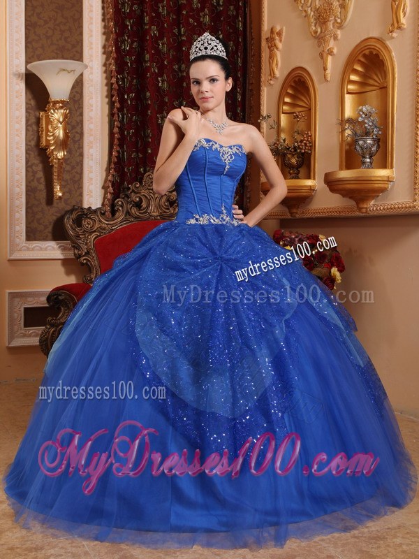 Sweetheart Floor-length Blue Quinceanera Gown Beading and Appliques