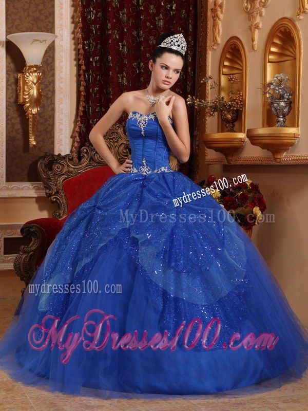 Sweetheart Floor-length Blue Quinceanera Gown Beading and Appliques