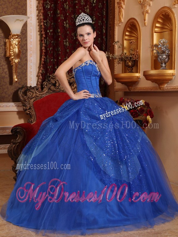 Sweetheart Floor-length Blue Quinceanera Gown Beading and Appliques