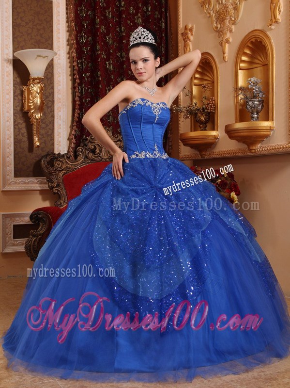 Sweetheart Floor-length Blue Quinceanera Gown Beading and Appliques