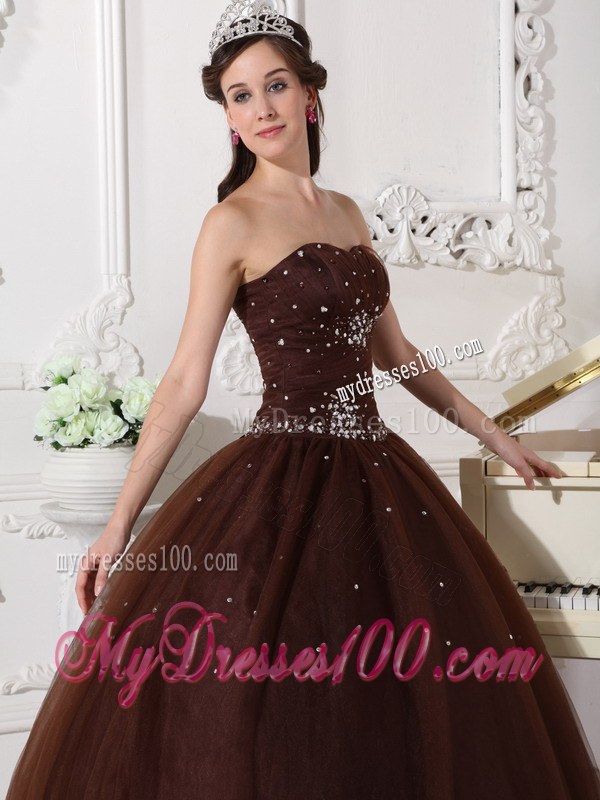 Sweet 16 Brown Quinceanera Gown Sweetheart Floor-length Rhinestone