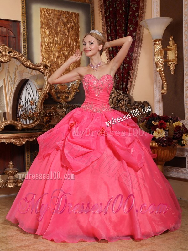 Coral Sweetheart Ball Gown with Appliques Sweet 15 16 Birthday Dress