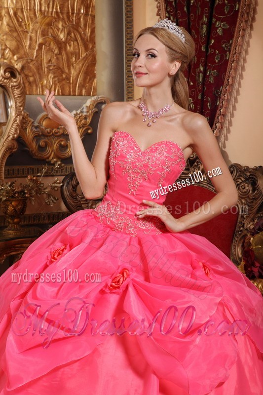 Coral Sweetheart Ball Gown with Appliques Sweet 15 16 Birthday Dress