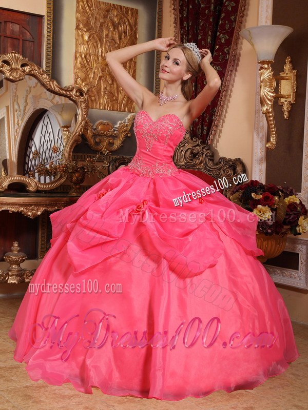 Coral Sweetheart Ball Gown with Appliques Sweet 15 16 Birthday Dress