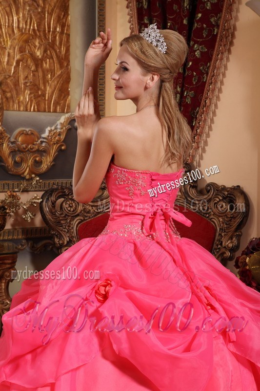 Coral Sweetheart Ball Gown with Appliques Sweet 15 16 Birthday Dress