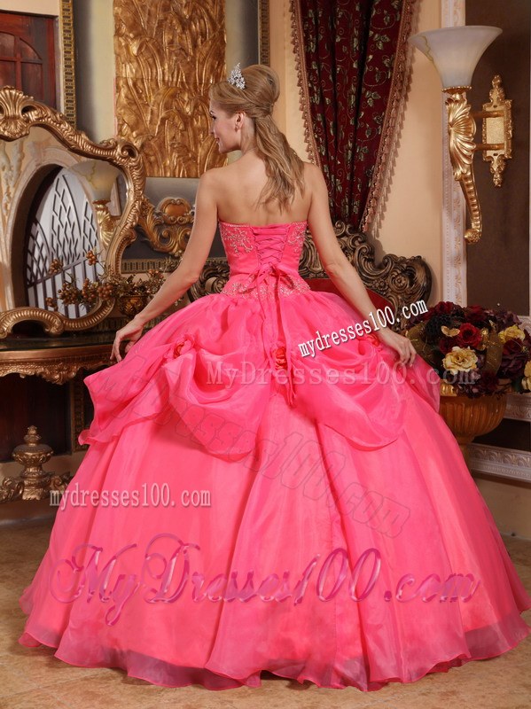 Coral Sweetheart Ball Gown with Appliques Sweet 15 16 Birthday Dress