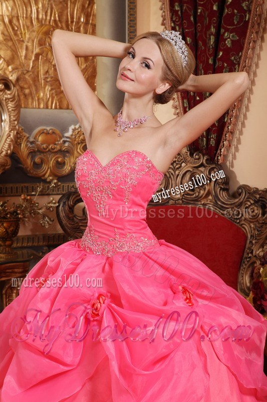 Coral Sweetheart Ball Gown with Appliques Sweet 15 16 Birthday Dress