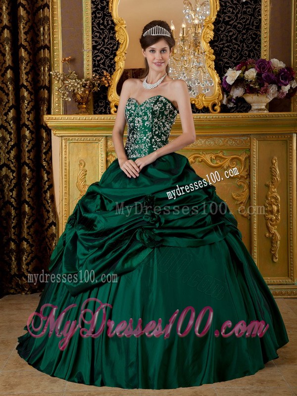 Dark Green Ball Gown Sweetheart Floor-length with Embroidery