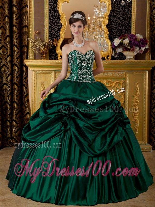 Dark Green Ball Gown Sweetheart Floor-length with Embroidery