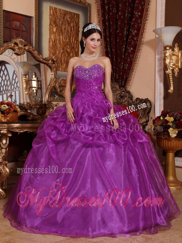 Beading Eggplant Purple Sweetheart Quinceanera Dresses with Pick-ups