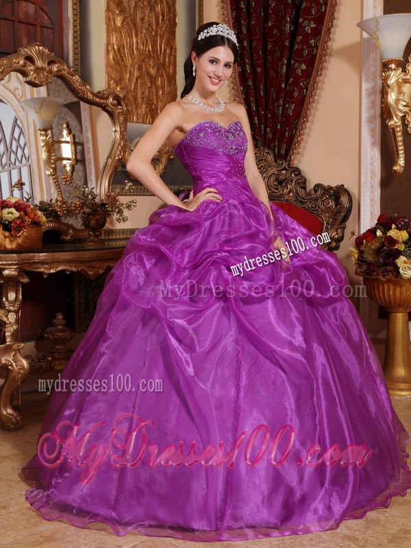 Beading Eggplant Purple Sweetheart Quinceanera Dresses with Pick-ups