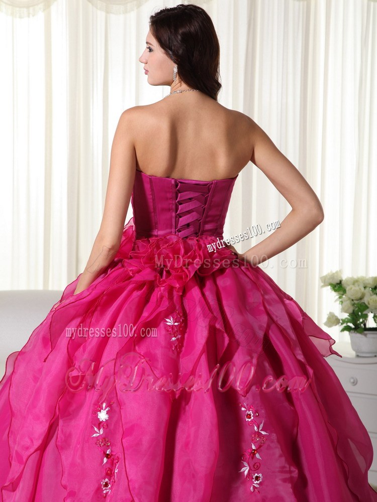 Ruching Strapless Sweet 15 Dresses with Ruffles in Fuchsia