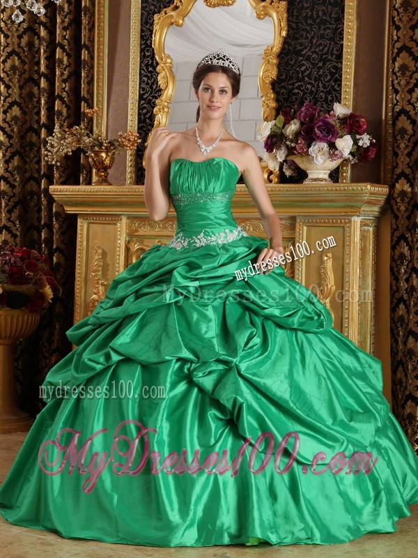 Green Ball Gown Strapless Floor-length Pleated Dress for Quinces