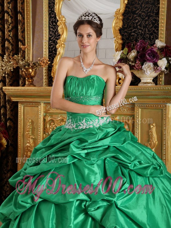 Green Ball Gown Strapless Floor-length Pleated Dress for Quinces