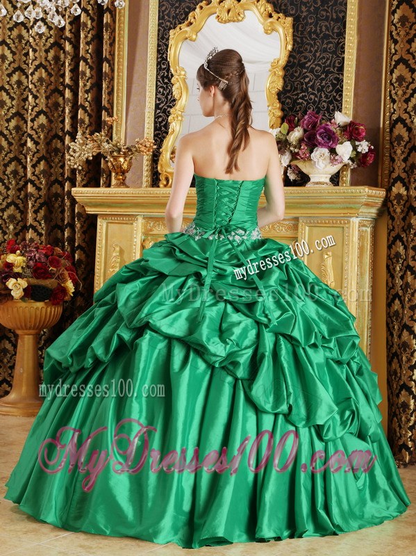 Green Ball Gown Strapless Floor-length Pleated Dress for Quinces