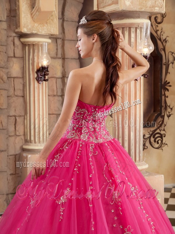 Ruched Hot Pink A-line Beading Quinceanera Dresses with Appliques