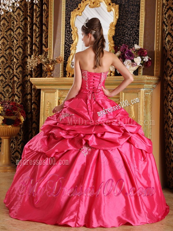Hot Pink Ball Gown Strapless Floor-length Pick-ups Dress for Quince