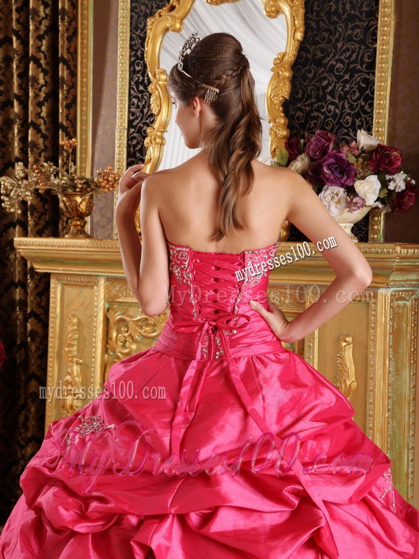 Hot Pink Ball Gown Strapless Floor-length Pick-ups Dress for Quince