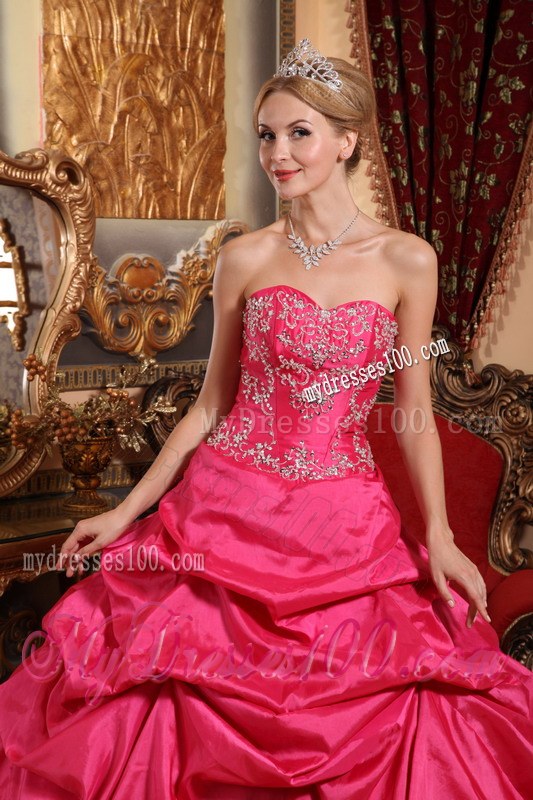 Hot Pink Sweetheart Floor-length Embroidery Dress for Quince