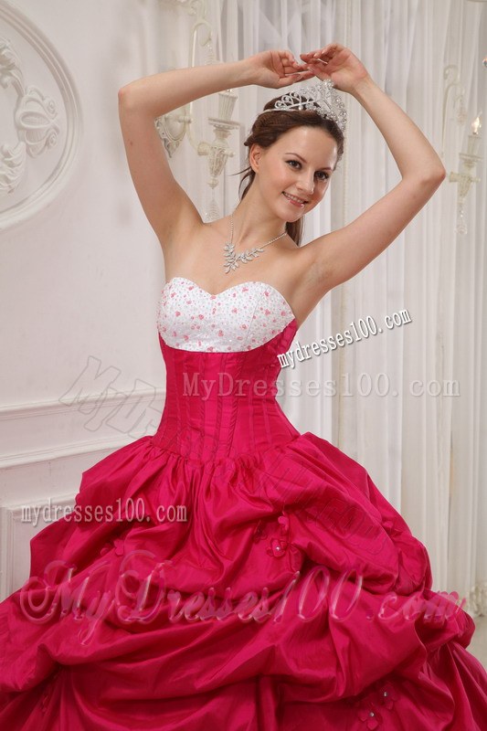 Beading Sweetheart Hot Pink and White Taffeta Quinceanera Dresses