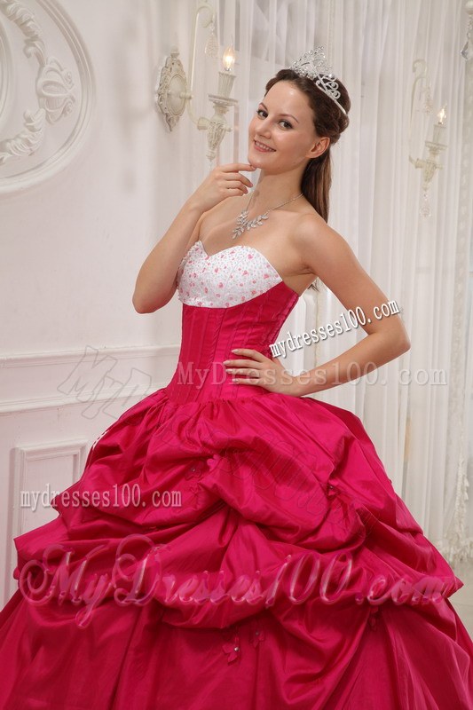 Beading Sweetheart Hot Pink and White Taffeta Quinceanera Dresses