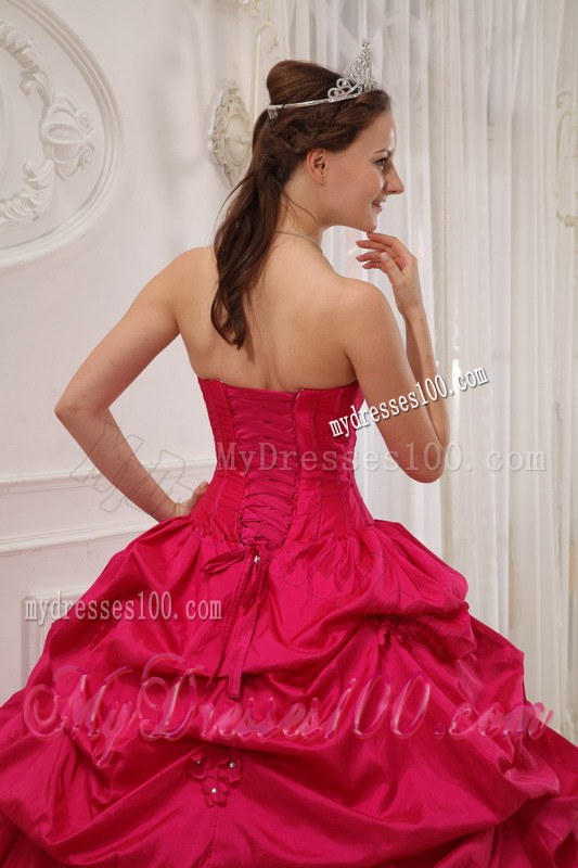 Beading Sweetheart Hot Pink and White Taffeta Quinceanera Dresses