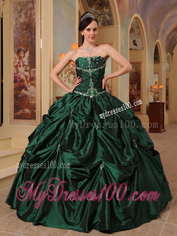 Pick-ups Hunter Green Quinceanera Dresses Strapless Taffeta Beading