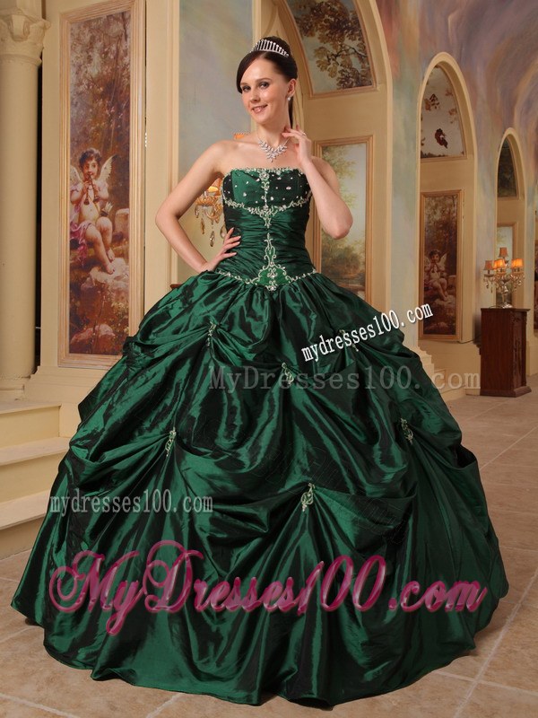 Pick-ups Hunter Green Quinceanera Dresses Strapless Taffeta Beading