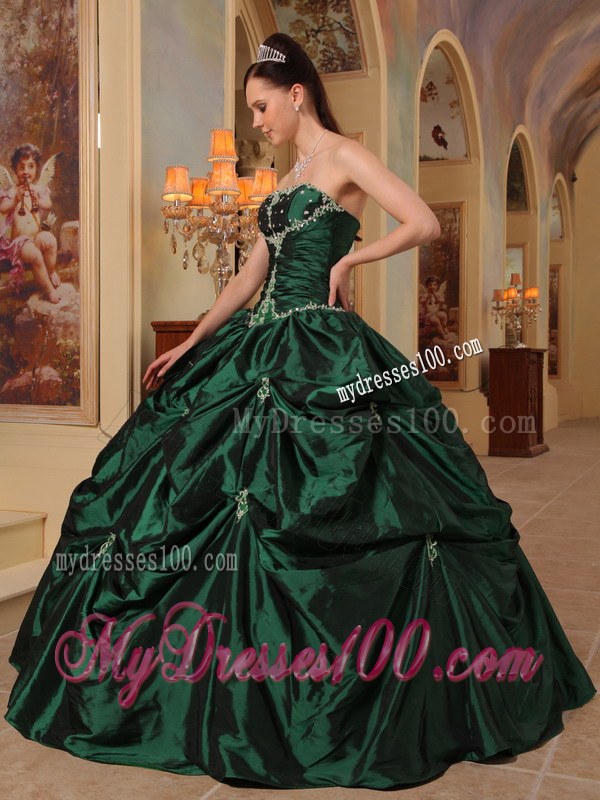 Pick-ups Hunter Green Quinceanera Dresses Strapless Taffeta Beading