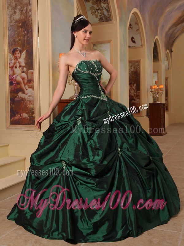 Pick-ups Hunter Green Quinceanera Dresses Strapless Taffeta Beading