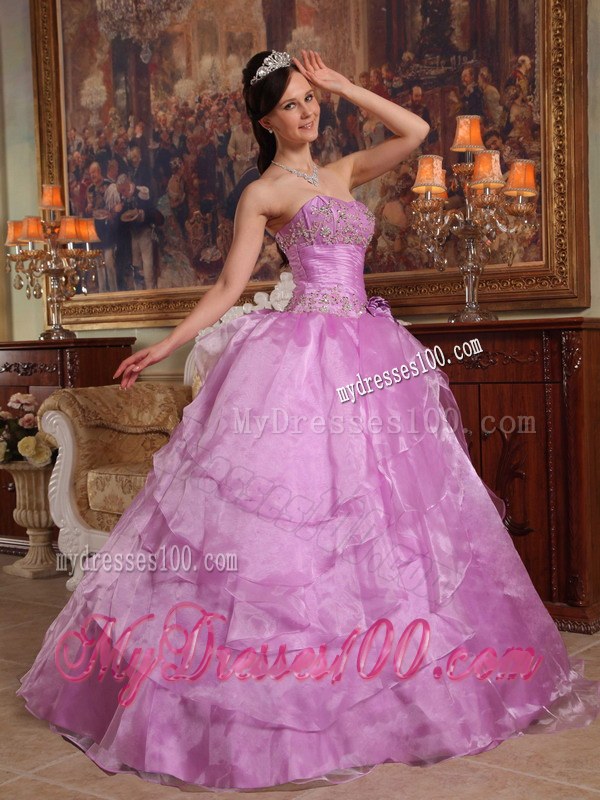 Lavender Ball Gown Strapless Floor-length Organza Beading Quince